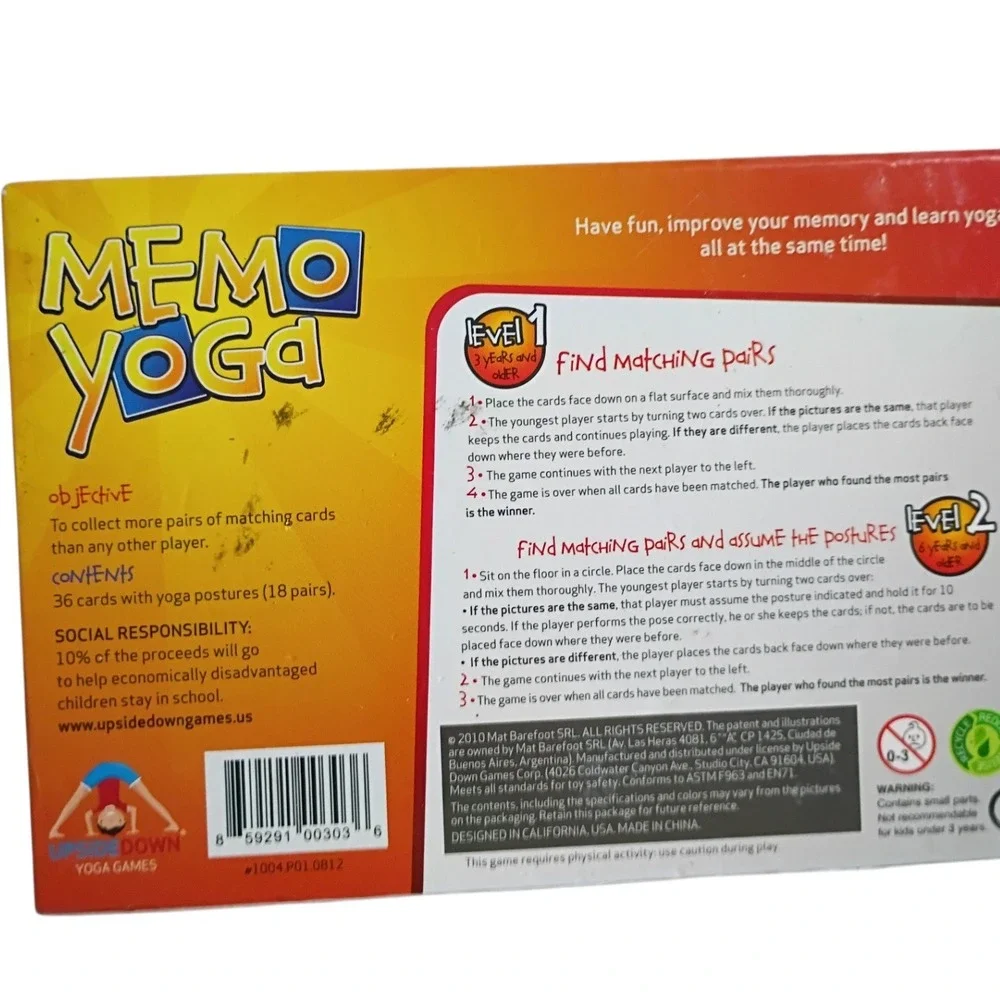 Upside Down Games Memo Yoga Matching Game Kids Educational Memory 36 Cards 2010